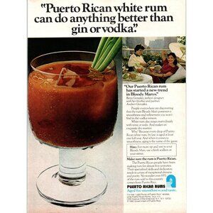 1981 Puerto Rican Rums Bloody Mary Cocktail Vintage Print Ad Brunch Wall Art